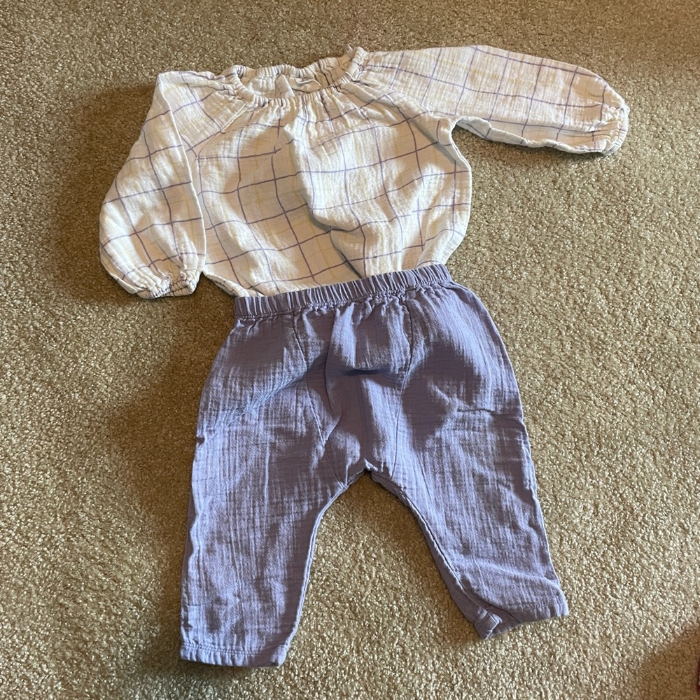 Long Sleeve plaid and purple 2-Piece Outfit